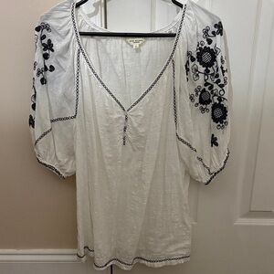 Zara White Blouse with Black Floral Embroidery